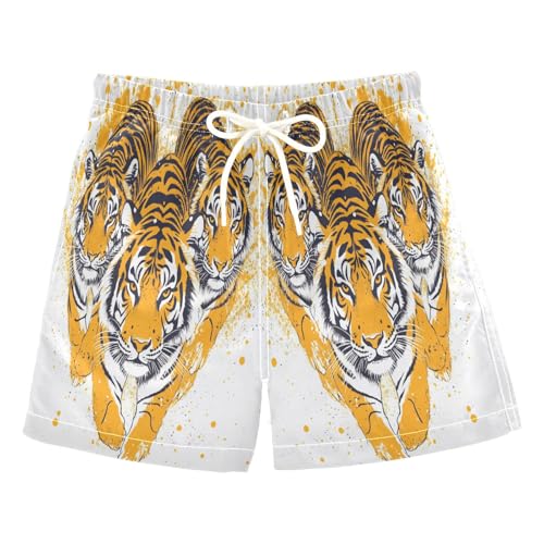 Jucciaco Boys Beach Board Shorts Tiger Cat Graphic Cool Quick Dry Swim Trunk Swimwear for Kids Multicolor