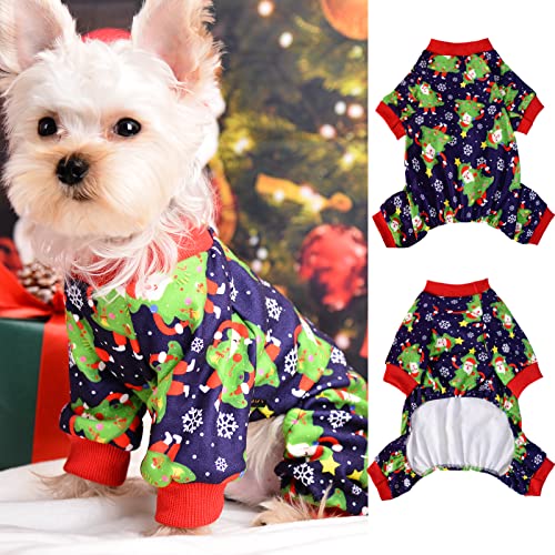 Dog Pajama Christmas Soft Stretchable Dog Pajamas Pet Pjs Dog Clothes Velvet Dog Onesie Holiday Outfit For Small Medium Dogs,Santa Claus Pattern, Small #TOP8