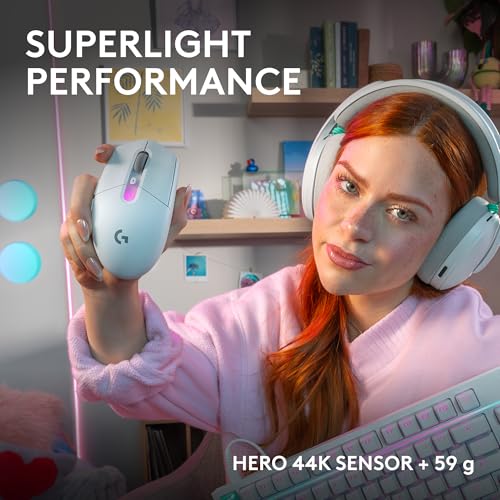 Image of Logitech G305 X SUPERLIGHT Wireless Gaming Mouse, Lightweight 59g, HERO 44K Sensor, RGB lighting, LIGHTSPEED and Bluetooth, 130+ Hr Battery Life, 6 Programmable Buttons, Compatible with PC /Mac - White