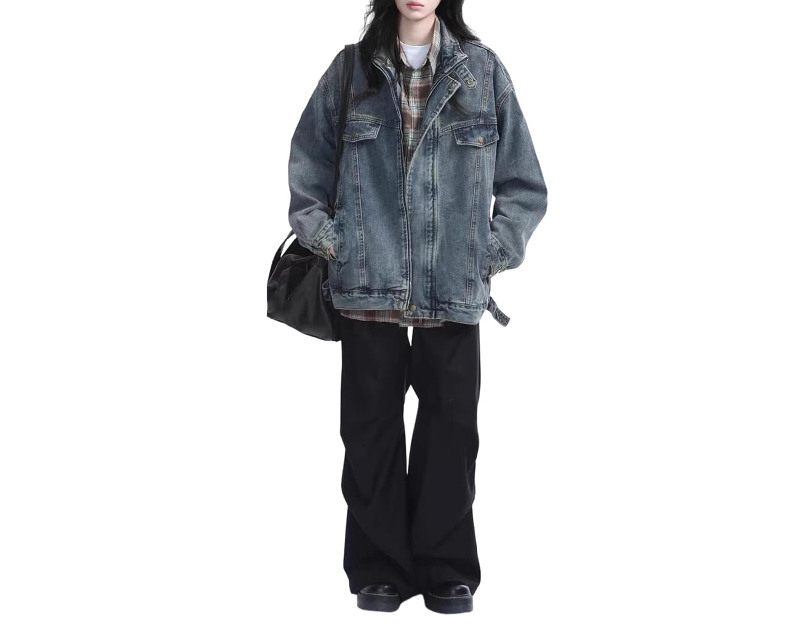 Chaqueta de mezclilla con cremallera para mujer, estilo vintage, estilo callejero, estilo camionero