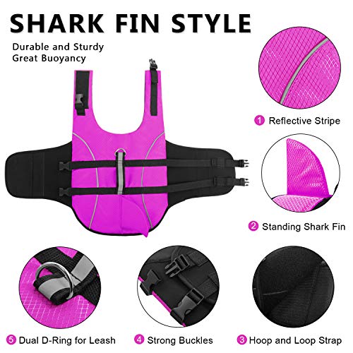 Ripstop-Dog-Life-Jacket-Shark-Life-Vest-for-Dogs-Safety-Lifesaver-with-High-Buoyancy-and-Lift-Handle-for-Small-and-Medium-BreedsRose-Red-XS Ripstop Dog Life Jacket Shark Life Vest for Dogs Safety Lifesaver with High Buoyancy and Lift Handle for Small and Medium BreedsRose Red XS