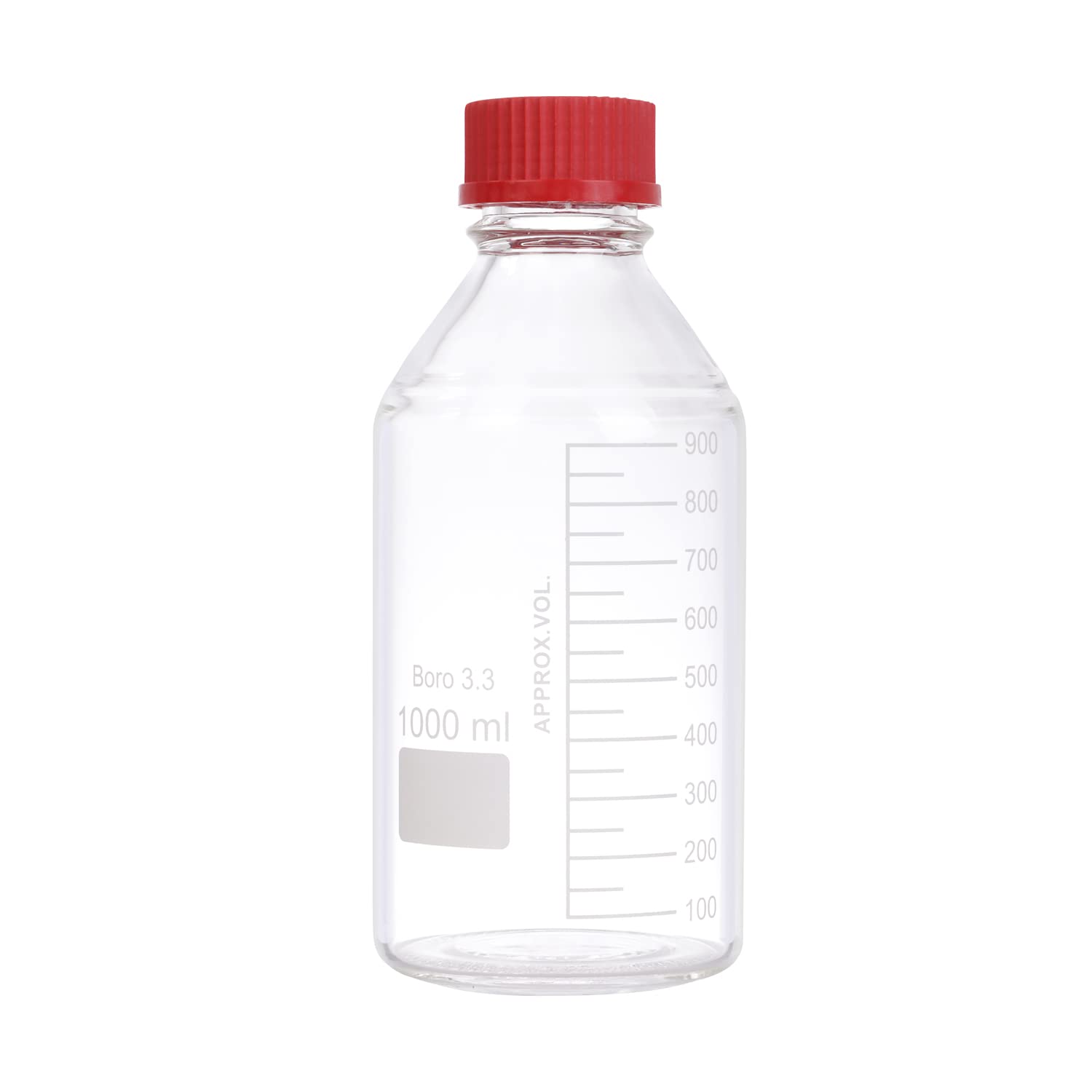 2 Stück 1000 ml abgestufte runde Reagenzmedien-Aufbewahrungs-Laborflaschen mit GL45 PBT rotem Schraubverschluss, 3,3 Borosilikat-Klarglas