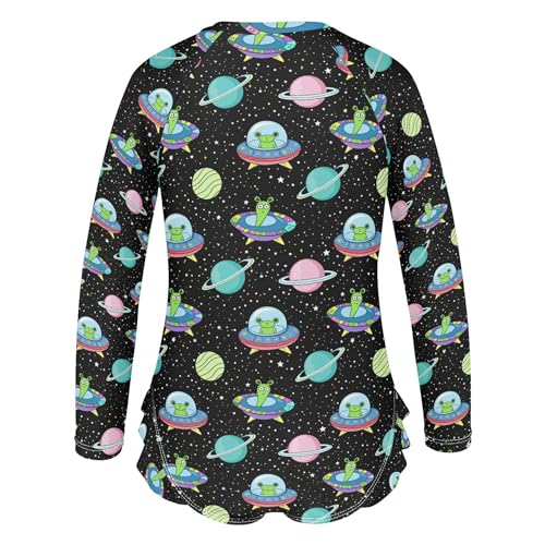 Cute Alien UFO Girls Long Sleeve Rashguard Swimsuit UV Protection One-Piece Swimwear Bathing Suit B04039963
