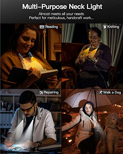 Ykz Led Neck Light, Eye-Cared Amber Neck Reading Lights For Books In Bed, Rechargeable,Bendable, Long Lasting & 3 Colors Stepless Dimming, Perfect For Reading, Knitting, Crocheting, Repairing #TOP6
