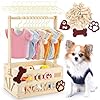 20″ x 13″ x 9″ Wooden Dog Closet Pet Wardrobe Crate Box with Hanging Rods and Personalized Alphabet Letters Easy Assembly Baskets for Dog Cat Toys Clothes Accessories(Wood)
