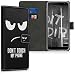 Produktbild kwmobile Samsung Galaxy J4+ / J4 Plus DUOS Hülle - Kunstleder Wallet Case für Samsung Galaxy J4+ / J4 Plus DUOS mit Kartenfächern und Stand - Don't Touch My Phone Design Weiß Schwarz