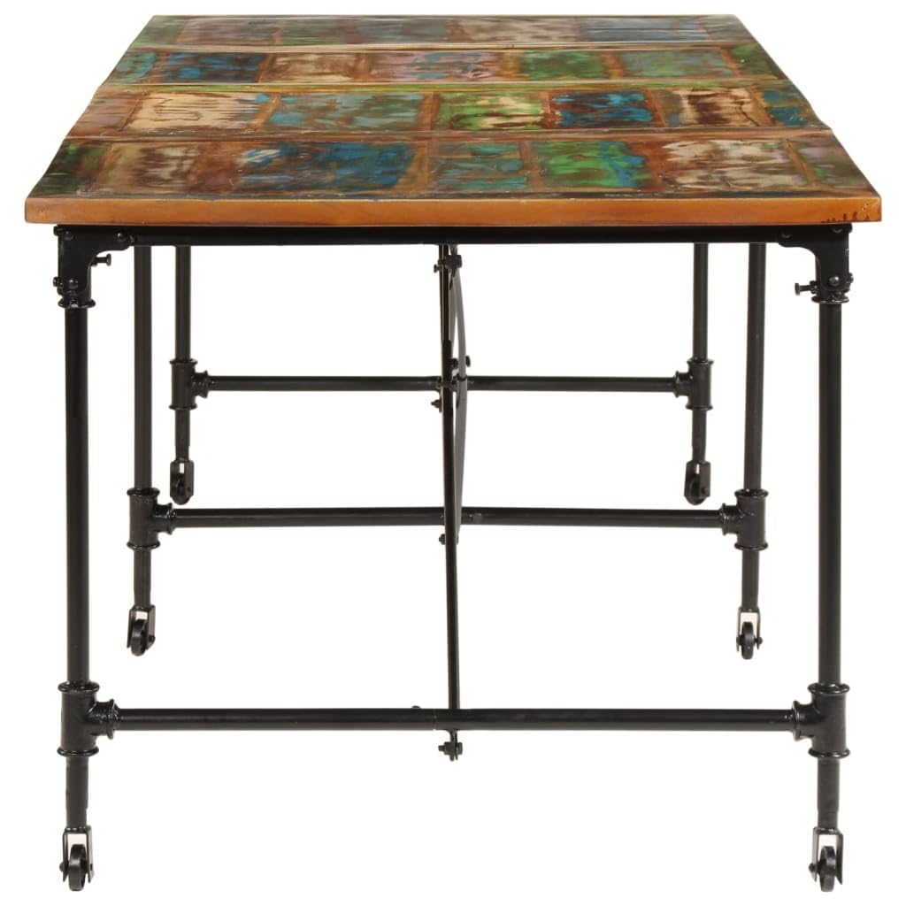 Table à manger 220 x 90 x 77 cm en bois massif vieilli avec structure en métal, rectangulaire, robuste, style industriel, idéale comme table de cuisine, table de salle à manger, peu
