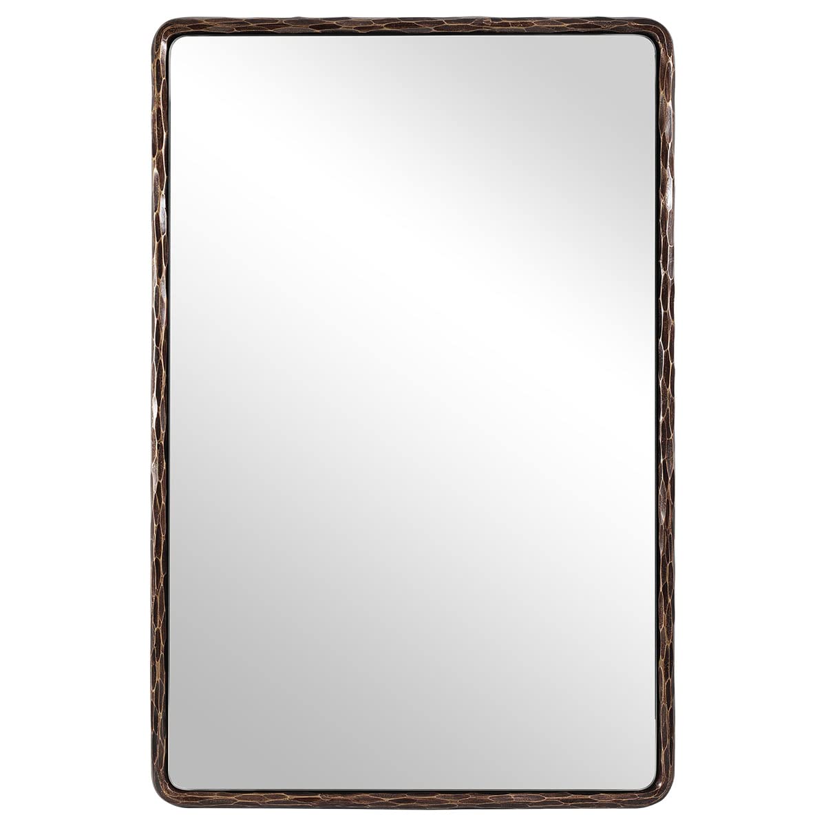 Photo 1 of ANDY STAR Hand-Forged Bronze Bathroom Mirror for Wall, 24x36 Inch Vintage Solid Steel Metal Frame Bathroom Vanity Mirror, Antique Rounded Rectangle Wall Mirror, Hangs Horizontally or Vertically