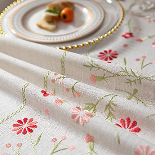 Amzali Table Cloth Embroidery Floral Pattern Wrinkle Free Heavy Weight Cotton Linen Farmhouse Tablecloth Decorative Fabric Tassel Table Cover For Outdoor And Indoor Use thumb #2