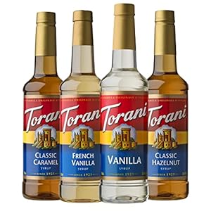 Torani Variety Pack Caramel, French Vanilla, Vanilla & Hazelnut, 25.4 Ounces (Pack of 4)
