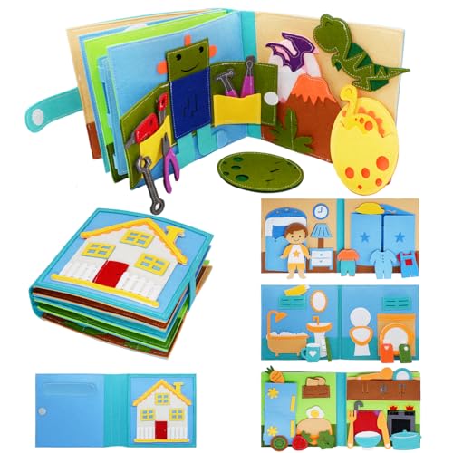 Image of BizyKoady Montessori Felt Busy Book Toddlers Quiet Book Pretend Play Early Learning Educational Travel Toys for Kids Age 2 3 4 5 6 Travel EssentialsLearning Activitie Boys