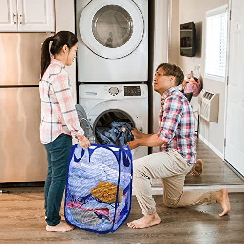 Image of Collapsible Pop Up Laundry Hamper, Extra Large Mesh Foldable Laundry Basket, 28 inch x 16 inch x 16 inch (Blue)