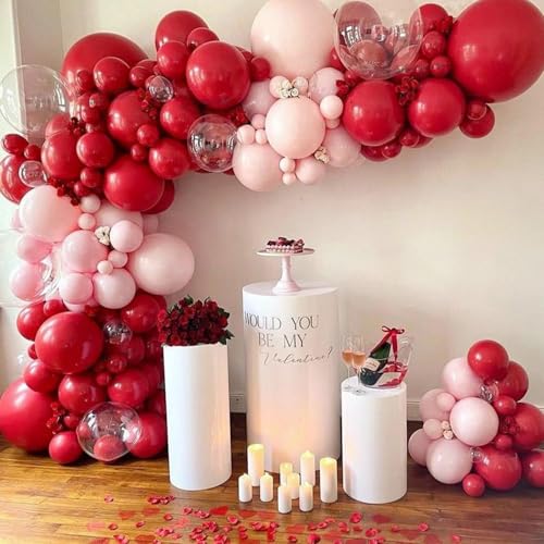Image of PartyWoo Red Pink and Gold Balloons, 140 pcs Ruby Red Pink and Chrome Gold Balloons Different Sizes Pack of 18 Inch 12 Inch 10 Inch 5 Inch for Balloon Garland or Arch as Birthday Party Decorations