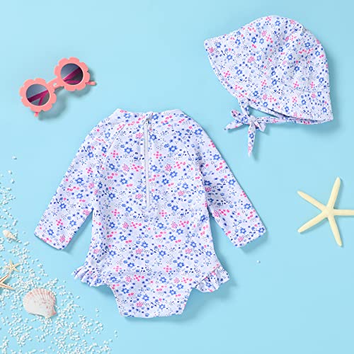 Infant Baby Girl Swimsuit One-Piece Long Sleeve Rash Guard with Hat Set Floral Zipper Bathing Suit Leopard Beach Wear3