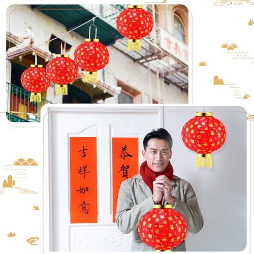 Image of Geelin 6 Pcs Chinese 2026 New Year Lanterns Golden Fu Red Party Lanterns Festival Red Lamp Shade Traditional Hanging Chinese Party Decorations for Spring Festival Celebration(12 Inch)