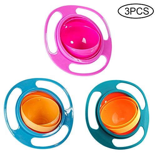 Homeng - 3 Cuencos antivuelco para bebé, giran 360º; bol giratorio, plato universal antivuelco, para enseñar a comer a bebés
