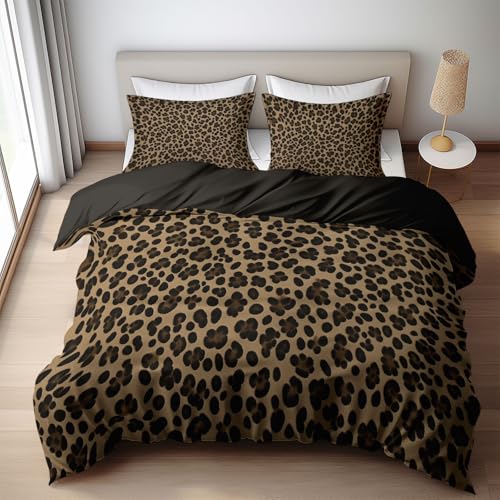 Housse de couette 240x260 léopard marron 3 pièces en polycoton - 3