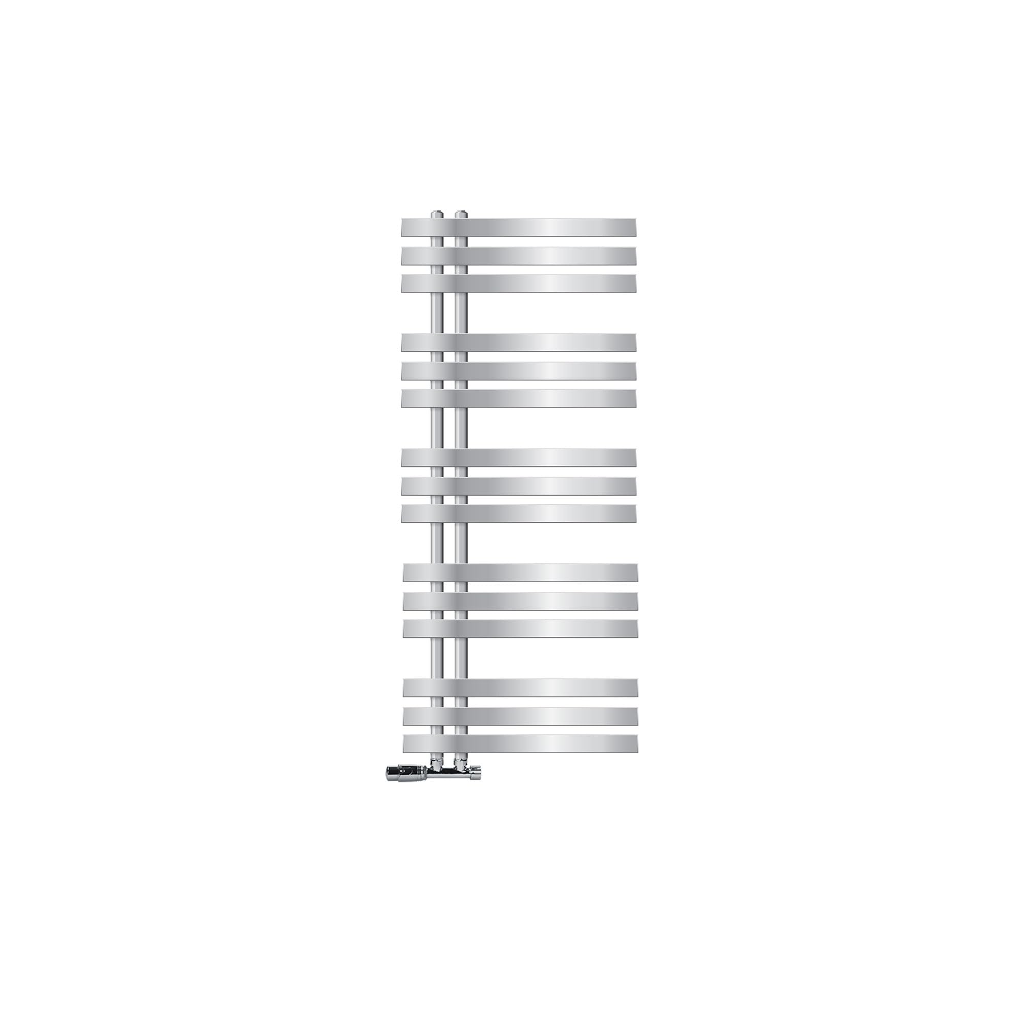 LuxeBath Radiador Toallero de Baño Iron EM 500 x 1200 mm Cromado Estufa con Termostato de Conexión Central en Forma de Esquina a la Pared, Calentador Secador de Toallas, Kit de Montaje Incluído