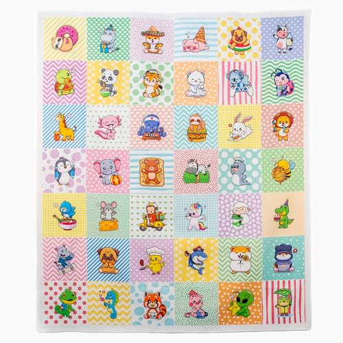 Image of Lalikul Fabrics Cheeky Animals. Cotton Charm Packs, Fat Quarters Bundles, 42 Different Motifs. Ideal for Quilts, Sewing, Blankets, and I Spy Games for Kids, 36" x 31" Continuous Panel
