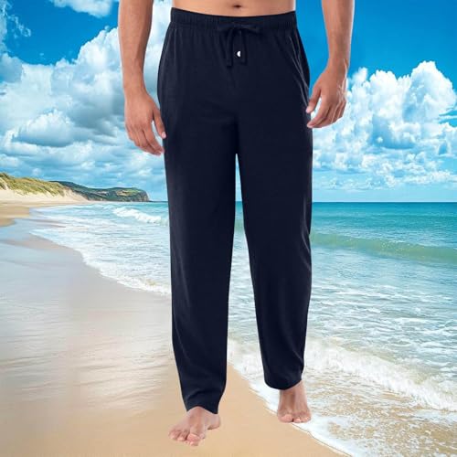 Mens Pajama Pants Solid Color Soft Comfrt Lightweight Pj Bottoms with Pockets Sleepwear Lounge Clothing Fall Winter2