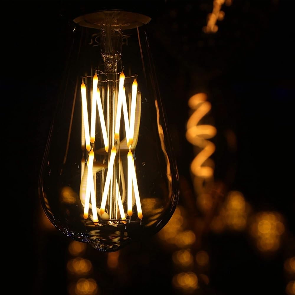 1fortunate Paquete de 5, bombillas LED Vintage de filamento Edison AC220V E27 ST64 12W/16W lámpara de vidrio transparente 2200K(ST64 16W)