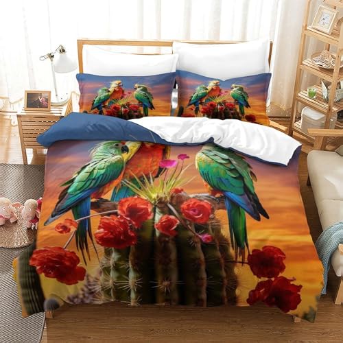 BUKISA Parakeet Bedding Set Finesse Microfiber Parrots Duvet Cover Set Zipper Closure Comforter Cover Ultra Soft Quilt Cover for Girls, Boys and Teens with Pillowcases Twin?173x218cm?