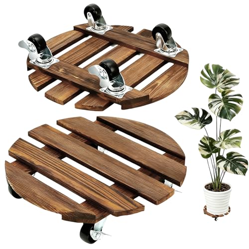 Porte Plante a Roulettes, 2 Supports de Pots de Fleurs à Roulettes, avec Roulette Coulissantes Verrouillables à 360°, Capacite 120kg, Support pour Plante...