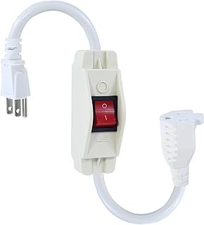 Short Power Extension Cord with On Off Switch - 8inch White Short Outdoor Extension Cord with Inline On Off Switch, Heavy Duty 1875W 14AWG AC Weatherproof 3Prong Grounded Electrical Extension Cord