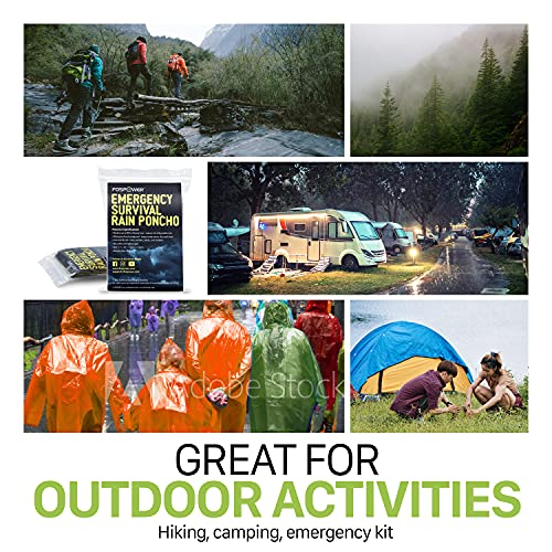 Fospower Emergency Rain Poncho [4 Pack] [Retains 90% Body Heat] Reusable Weather Resistant Raincoat For Men, Women, Adults, Camping, Hiking, Emergency Supplies & Survival Kits (Green + Orange) #TOP7