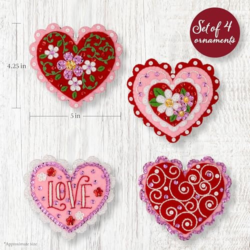 Image of Bucilla Felt Applique 4 Piece Ornament Making Kit, Heartfelt Treasures, Perfect for DIY Arts and Crafts, 89745E