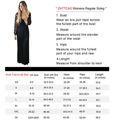 Zattcas Women's Vintage Lace Long Sleeve Wrap V Neck Evening Party Maxi Dress Black X-Large