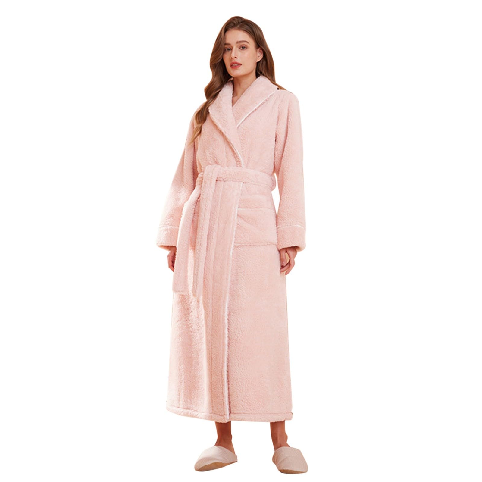 Accappatoio da donna lungo, in pile, caldo, spesso, soffice, senza