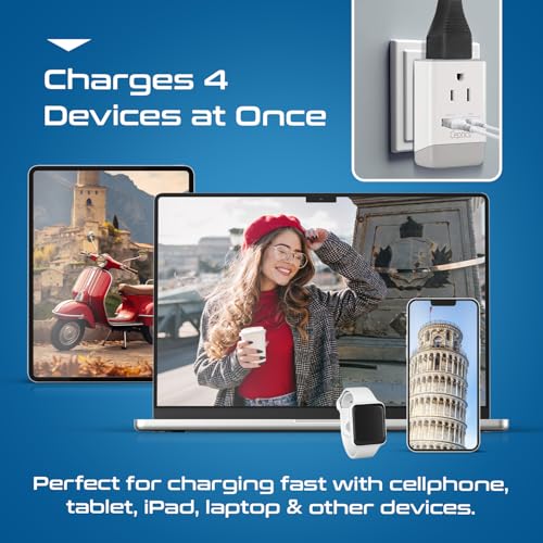 Image of Ceptics Italy Travel Adapter, QC 3.0 & PD, Safe Dual USB & USB-C - 2 USA Socket Compact & Powerful - Use in Uruguay, Libya, Syria, Tunisia, Chile - Type L AP-12 - Fast Charging (AP-12A)