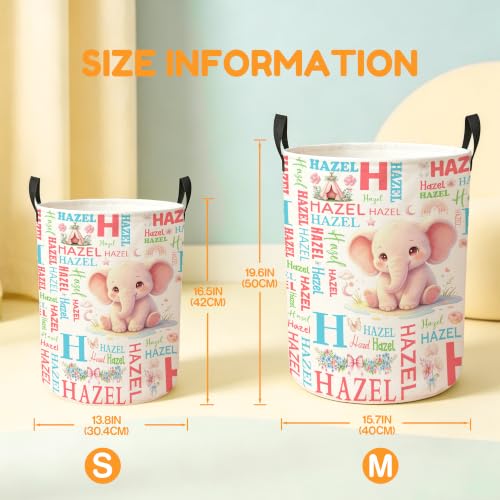 Image of Custom Elephant Laundry Hamper, Personalized Laundry Basket with Name, Customized Dirty Clothes Basket for Clothes Toy Bathroom Bedroom Storage,S-16.5 inchX 13.8 inch