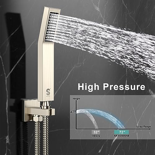 Image of SR SUN RISE 12 Inches Shower and Tub Faucets Sets Complete All Metal Shower System with Tub Spout Square Bathtub Faucet Set Shower Head and Handheld Combo, Brushed Nickel(Valve Included)
