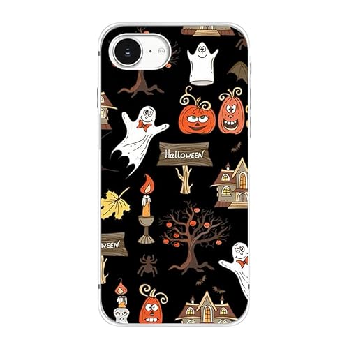FancyCase Compatible with iPhone 16e Case (6.1inch)-Cool Ghost Style Pumpkin Design Funny Cartoon Halloween Pattern Flexible TPU Protective Case (Halloween Theme)
