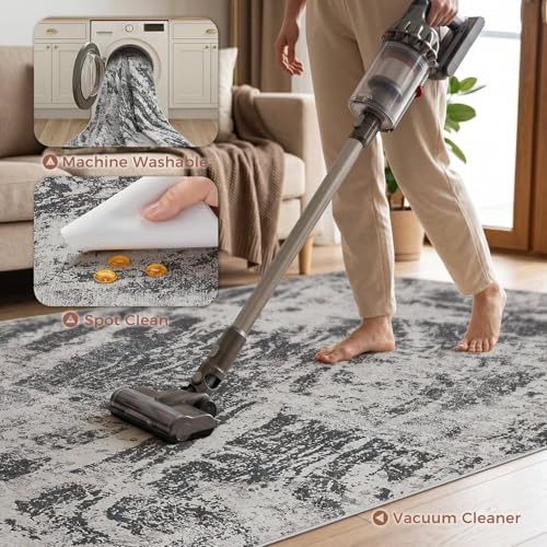 DMOYEST 8x10 Washable Area Rug: Abstract Modern Non-Slip Carpet, Soft Low Pile Indoor Neutral Easy Clean Floor Rugs for Living Room Bedroom Dining Room Kids & Pets - Black — view 6