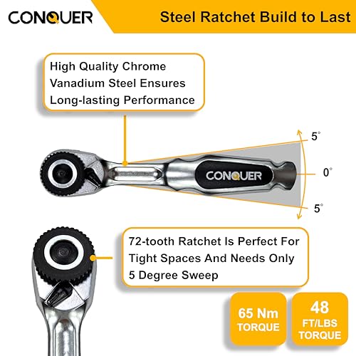 Image of CONQUER 22pc 1 /4 Ultra Low Profile Mini Ratchet Close Quarter Mini Screwdriver Set with High Torque - Right Angle EDC Tool with 72-Tooth Gear head and Spin Disk for Tight Spaces