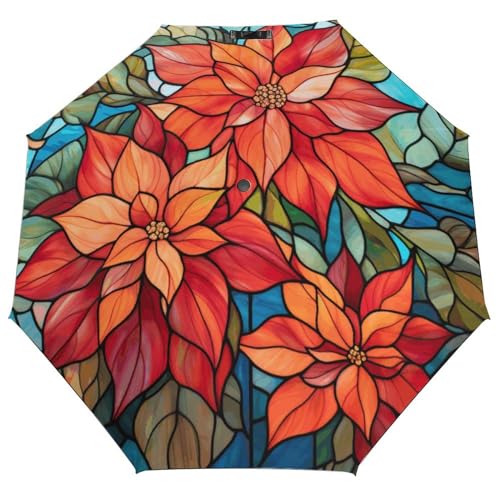 Parapluie coupe-vent facile à plier avec motif Noël en verre teinté