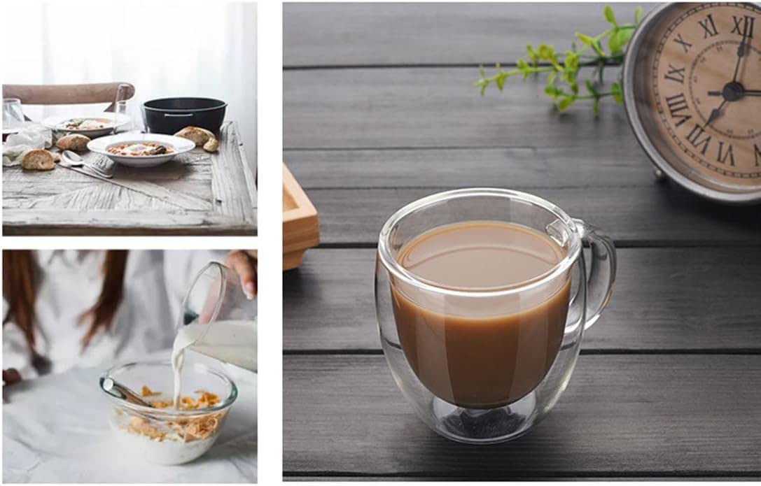 Kaffeetassen aus Glas, 2 Stück, doppelwandige Kaffeetassen aus Glas mit Griff, 150 ml, klar, isoliert, Trinkgläser, Kaffeetasse for Americano Latte, Getränke, Cappuccino, Espressotassen, Teebeutel, Ge