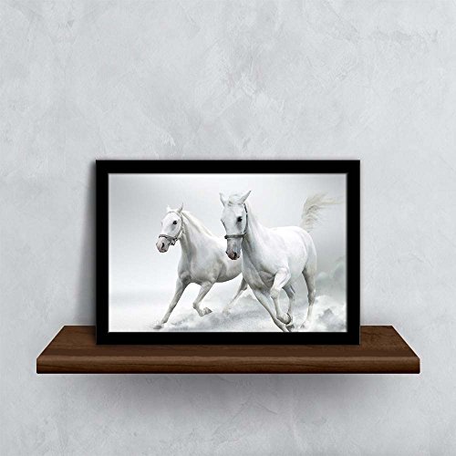 Image of ArtzFolio White Horses D2 | Paper Wall Poster Black Frame with Acrylic Glass | 13 x 9 inch (33 x 23 cms)
