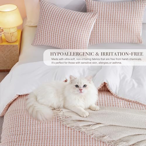 Image of Oli Anderson 100% Cotton Waffle Comforter Set, 3 Pieces Lightweight Breathable All Season Bed Comforter, Soft Skin-Friendly Blanket for Bedroom Guest Room, Machine Washable, Pumpkim Brown