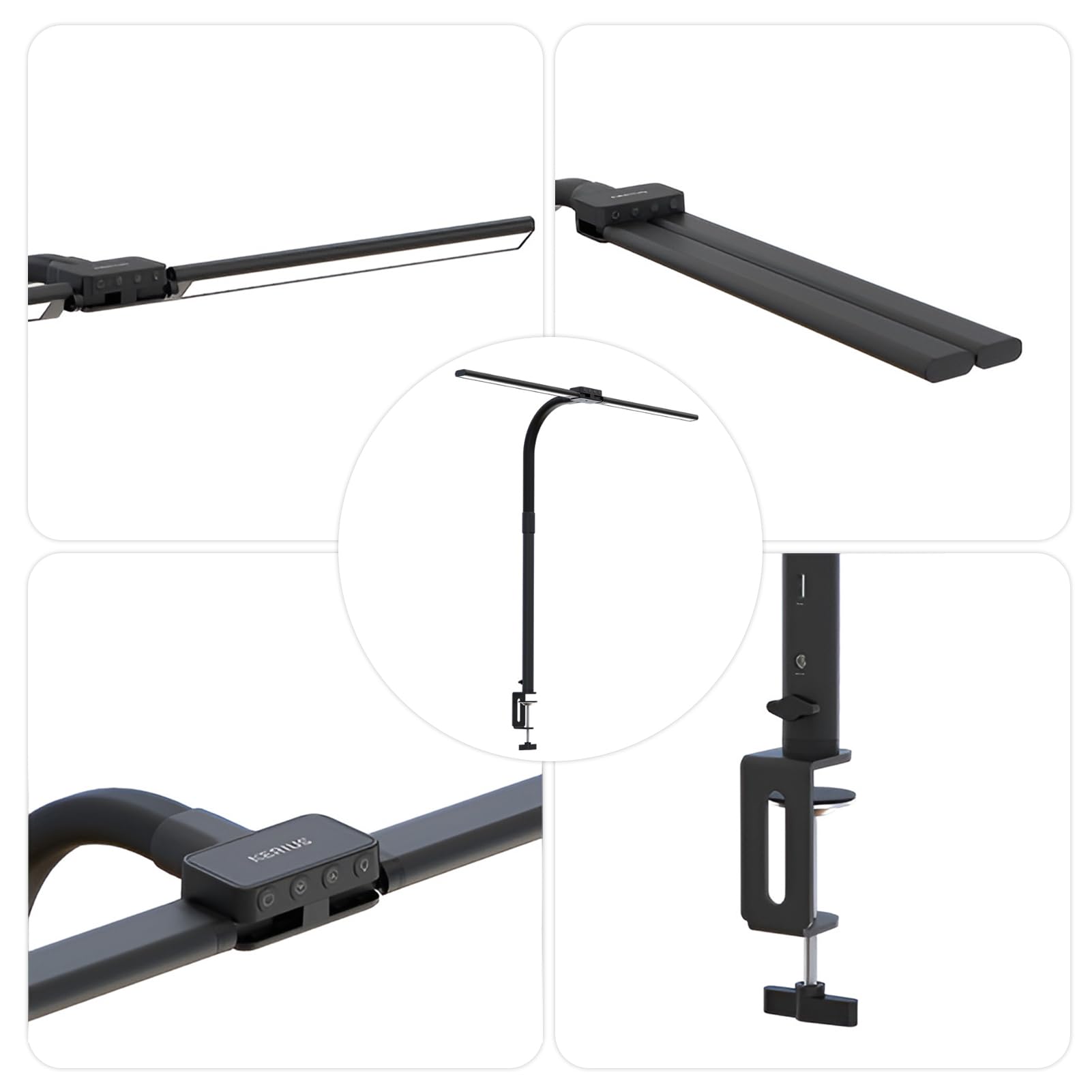Syfunlv Schreibtischlampe LED Dimmbar,Schreibtischlampe,24W,1200lm Augenschutz Büro Tischlampe, USB Ladefunktion,Doppelkopf Schreibtischlampe Mit Schwenkarm,für Homeoffice