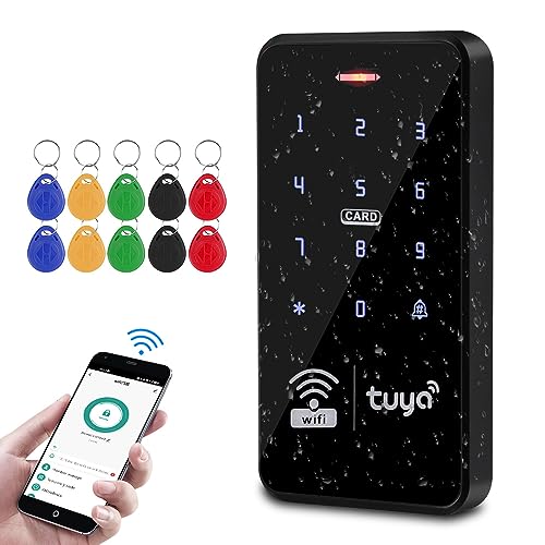 FUSYTULY WiFi Tuya Zugangskontrolle Tastatur IP68 Wasserdicht RFID Access Controller 125KHz 13.56MHz Doppelfrequenz Berühren Tastatursystem + 10pcs Schlüsselanhänger