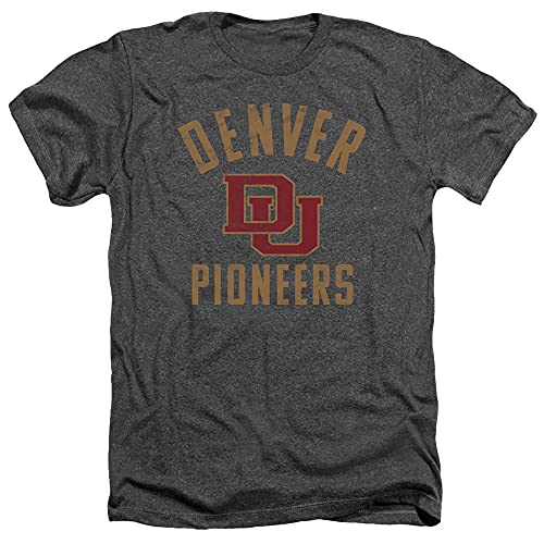 University of Denver Official Pioneers Logo Unisex Adult Heather T Shirt,Charcoal Heather, Medium