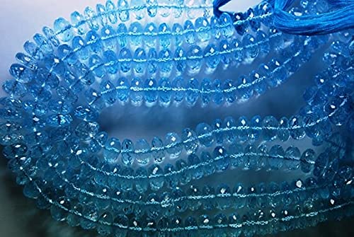 LKBEADS 25 cm długi sznurek, AAA naturalny błękitny topaz fasetowany duży rozmiar rondelles, 7 mm