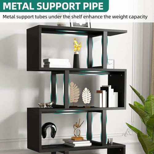 YITAHOME Geometric Bookshelf, 5-Tier Bookshelf S-Shaped Bookshelves, Modern Geometric Bookcase Freestanding Multifunctional Storage Shelving for Living Room Home Office, Black - Image 7