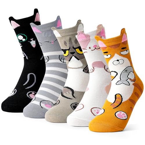 Belloxis Cat Socks for Girls Cute Socks for Women 3D Paw Print Crew High Cotton Cat Lover Kawaii Fun Christmas Funny Birthday Gifts for Her Mom Daughter Clothes Stocking Accessories Presents