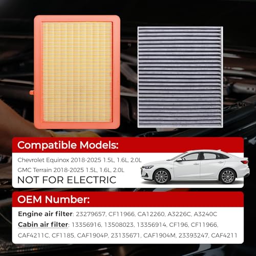 Image of 23279657 13508023 Engine & Cabin Air Filter Set Compatible with 2018-2025 Chevy Equinox GMC Terrain L4 1.5L 1.6L 2.0L Replaces CF11966 13356916 23393247 CA12260 A3226C A3240C 23279657