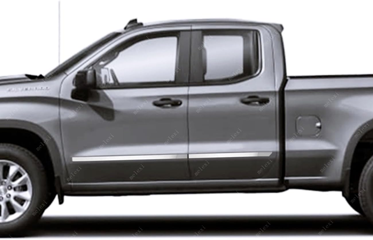 Generic MELEXI Chrome Side Door MOLDING 4 Door S.Steel Compatible with Chevy Silverado Extended CAB 2019 Onwards